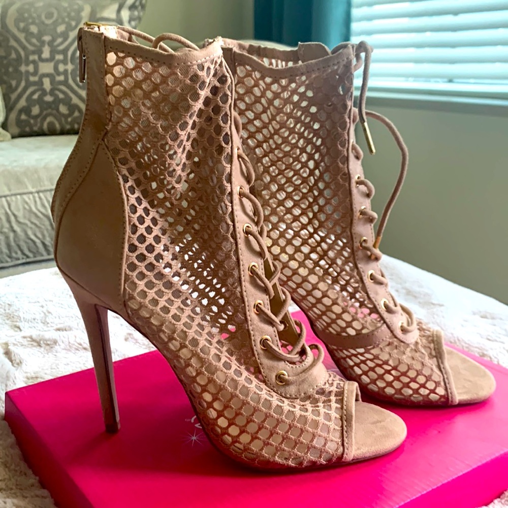 Beige heeled booties